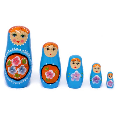 Russian Nesting Dolls - Blue with  Flowers