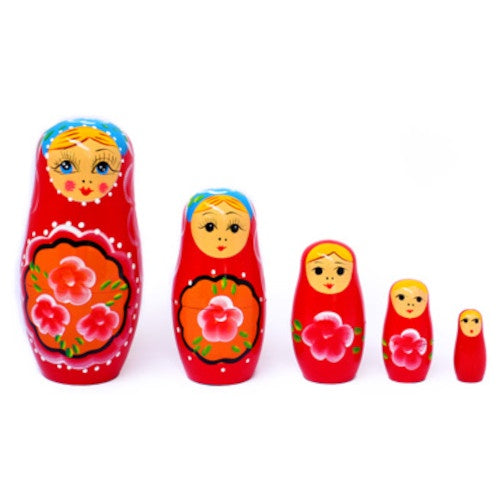 Russian Nesting Dolls - Red  3 Flowers  (5pc)