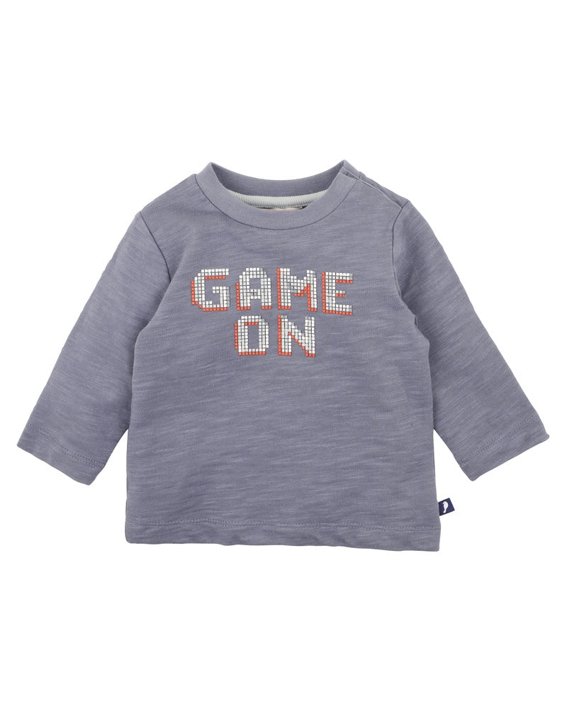 ROBOTO GAME ON LS BABY TEE - CHARCOAL BLUE