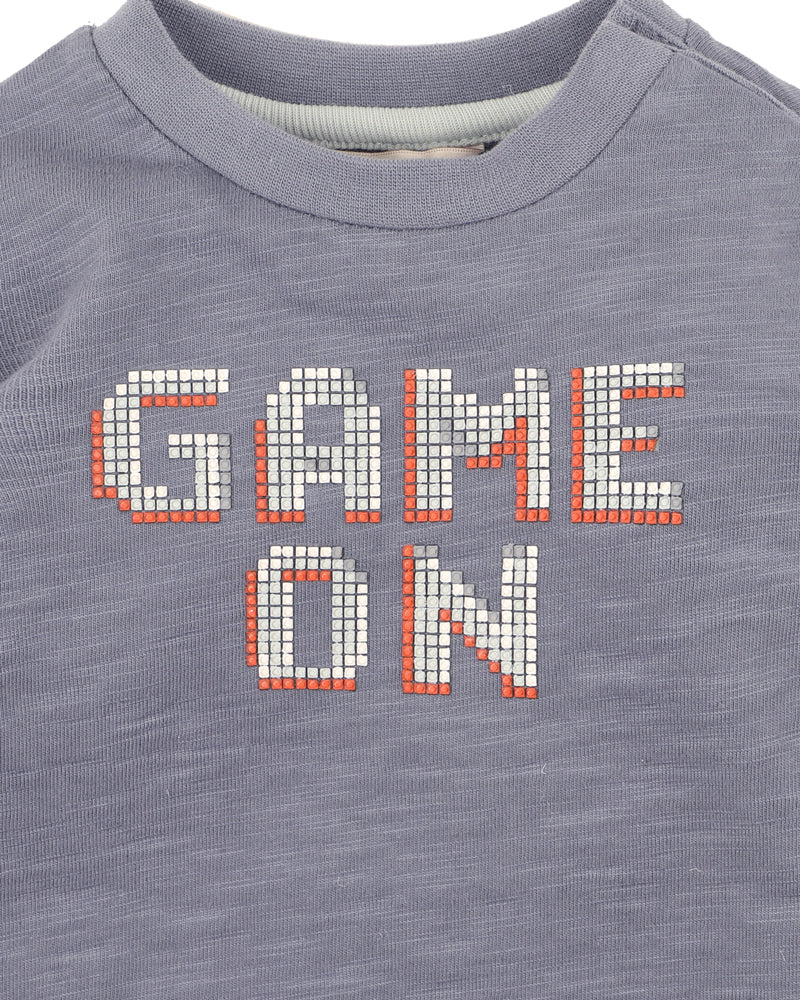 ROBOTO GAME ON LS BABY TEE - CHARCOAL BLUE