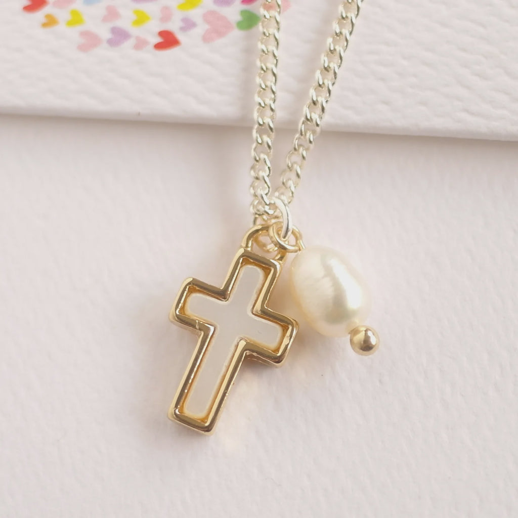 Cross Necklace with Fresh Water Pearl