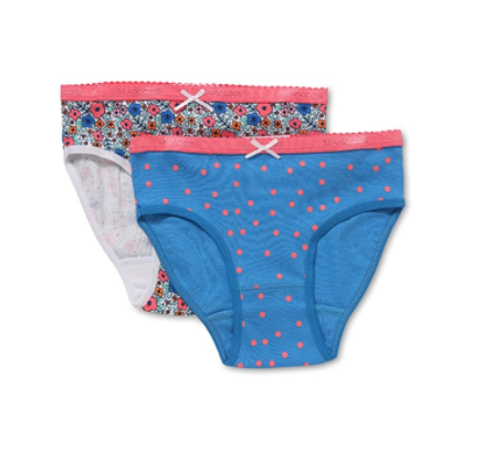 Pink Spot Floral Girls 2 Pack Underwear