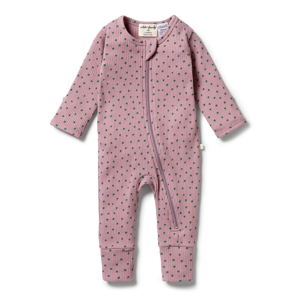 Little Clover - Organic Rib Zipsuit with Feet
