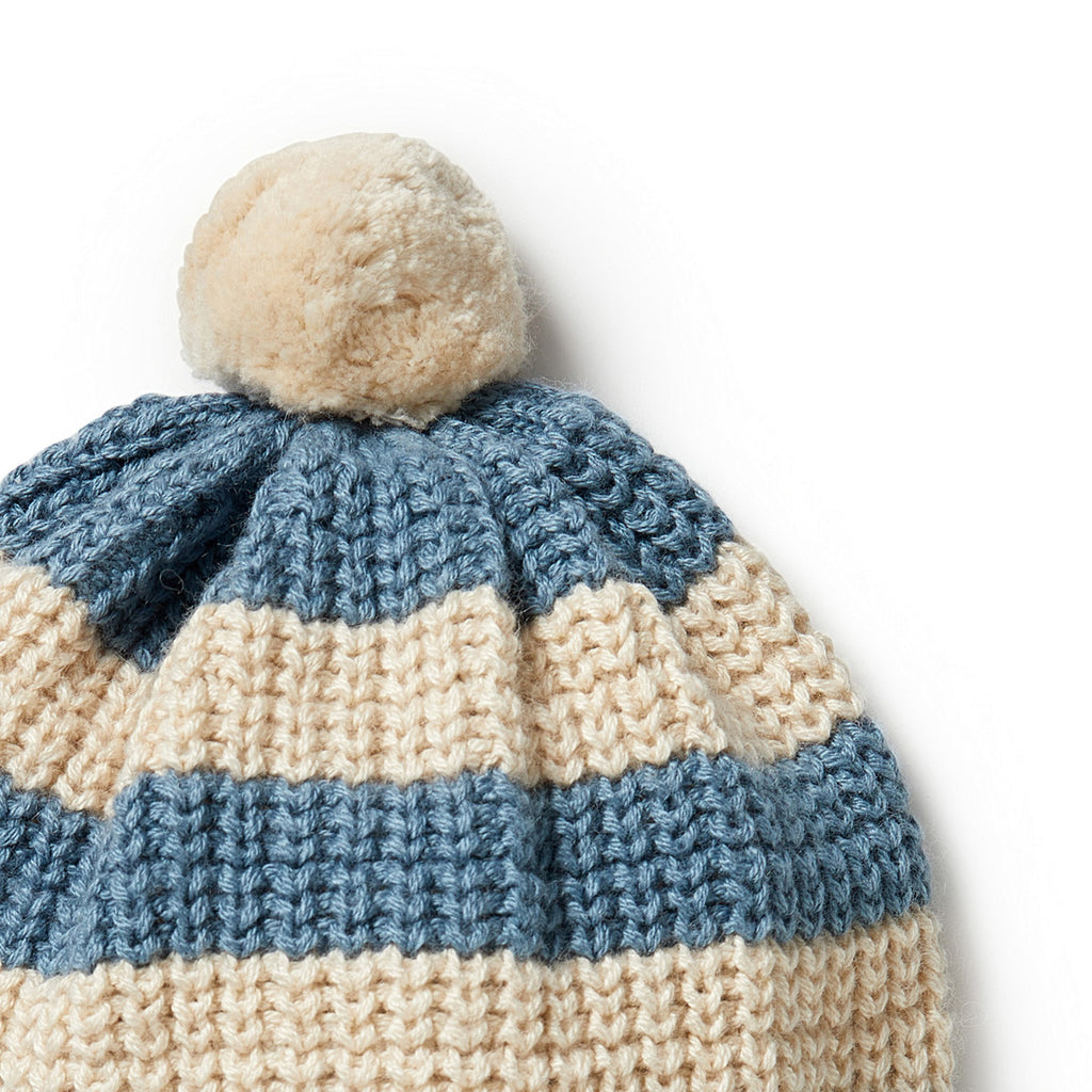 Knitted Stripe Hat - Bluestone