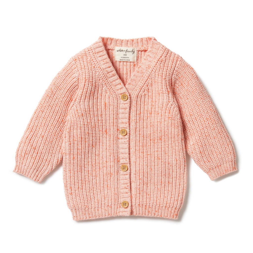 Knitted Button Cardigan - Silver Peony Fleck