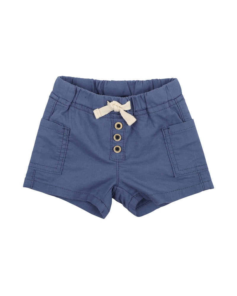 KAI BUTTON FRONT BABY SHORTS - MID BLUE