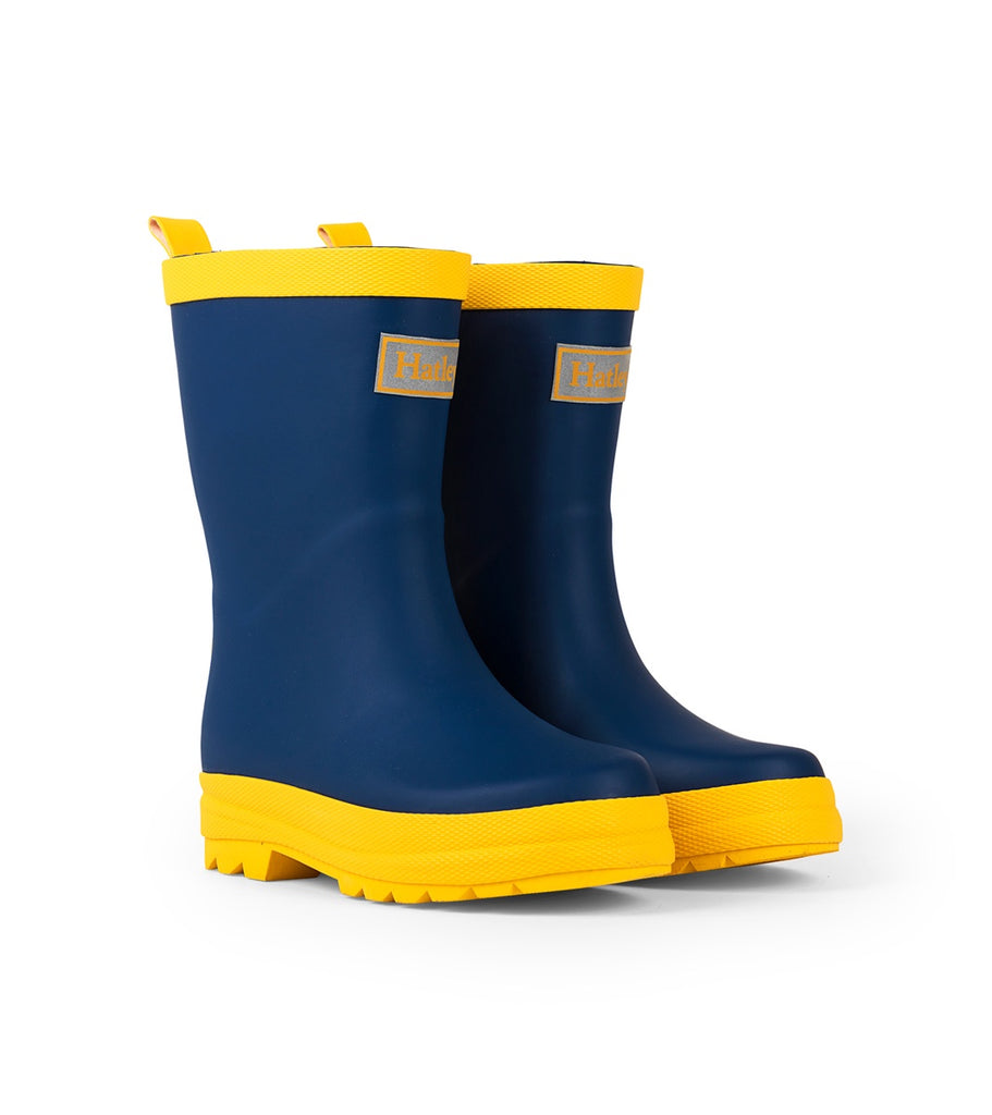 Classic Navy & Yellow Matte Rain Boots