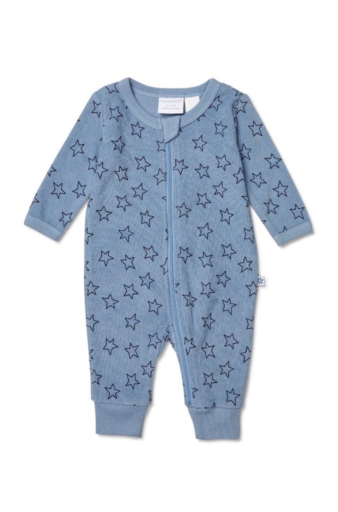 BLUE TERRY TOWELLING ZIPSUIT STAR