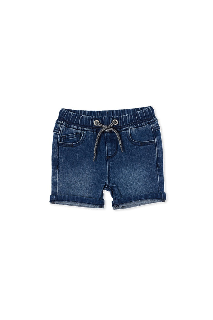 BABY KNIT DENIM SHORT - MID WASH DENIM