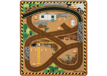 M&D - Round the Construction World Zone Site Rug with 3 Vehicles