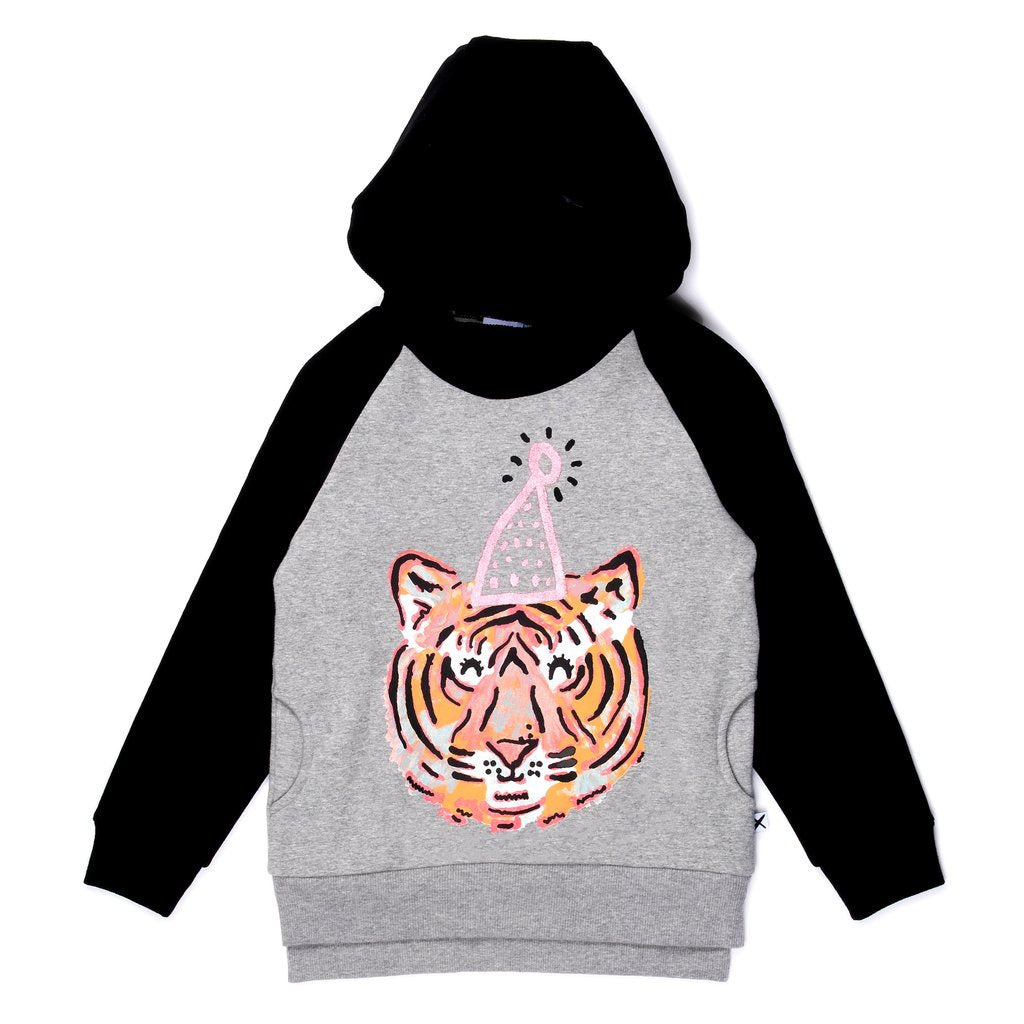 Party Tiger Furry Hood - Grey Marle/Black