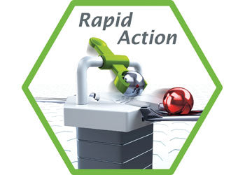 Picture of gravitrax rapid action two marbles on the marble run in action