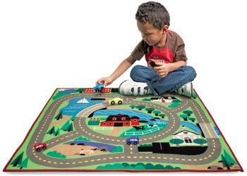 M&D - Round the Town Road Rug with 4 Vehicles