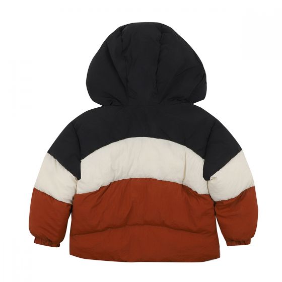 BOYS HOODED PUFFA JACKET - BLACK MULTI