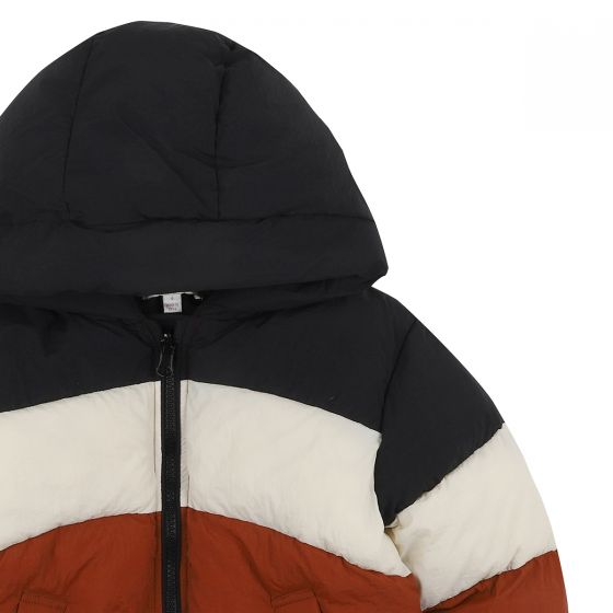 BOYS HOODED PUFFA JACKET - BLACK MULTI